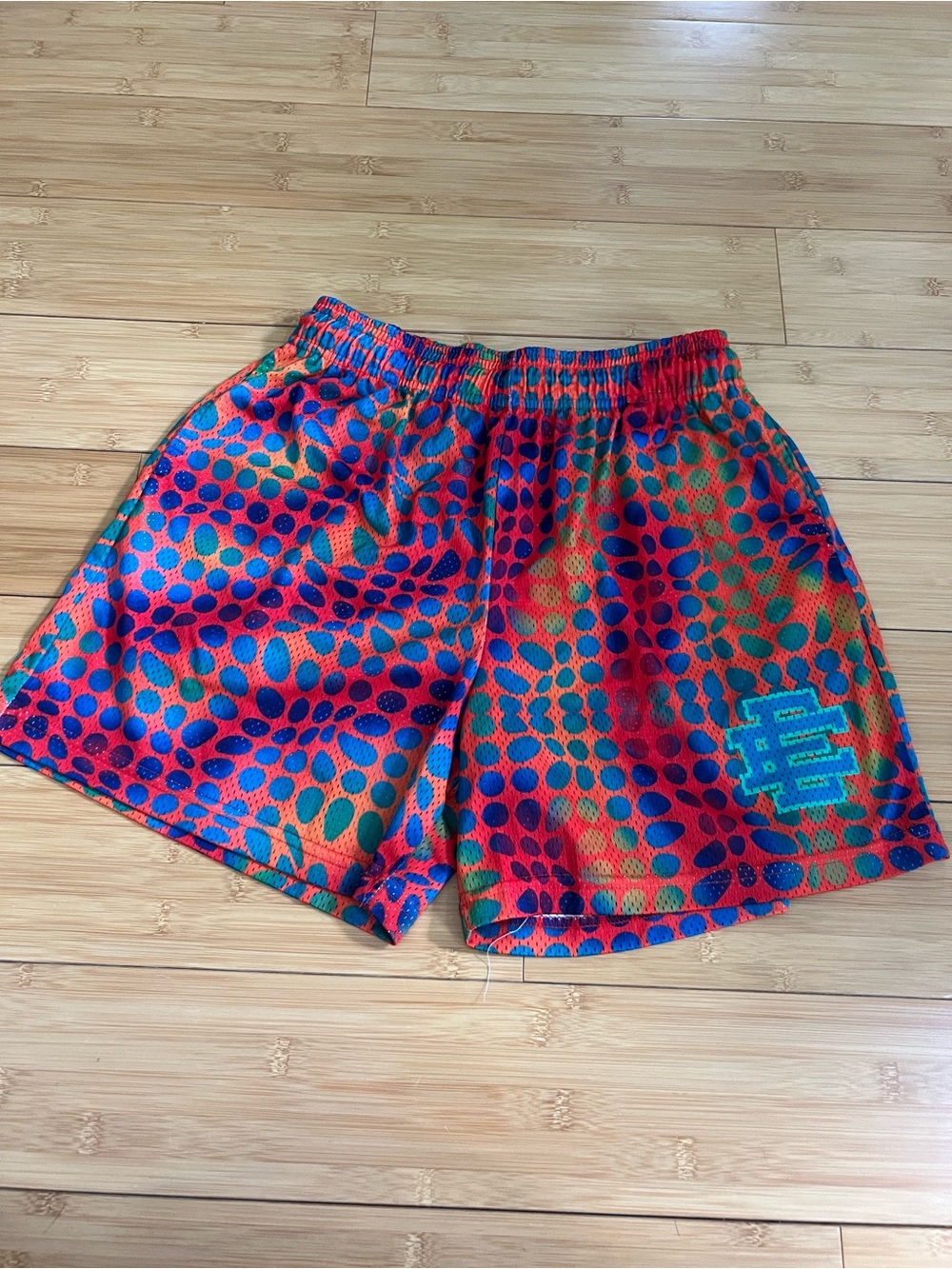 Eric Emanuel EE Core Mesh Shorts Orange Blue Green Dots Size XL New York Made